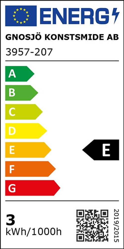 Étiquette d'efficacité énergétique de Gnosjö Konstsmide AB avec une note E et une consommation de 3 kWh/1000h