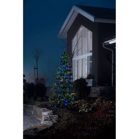 15m Micro LED kompakt System Erweiterung: Lichterkette 100 bunte Dioden IP44 am beleuchteten Weihnachtsbaum draußen