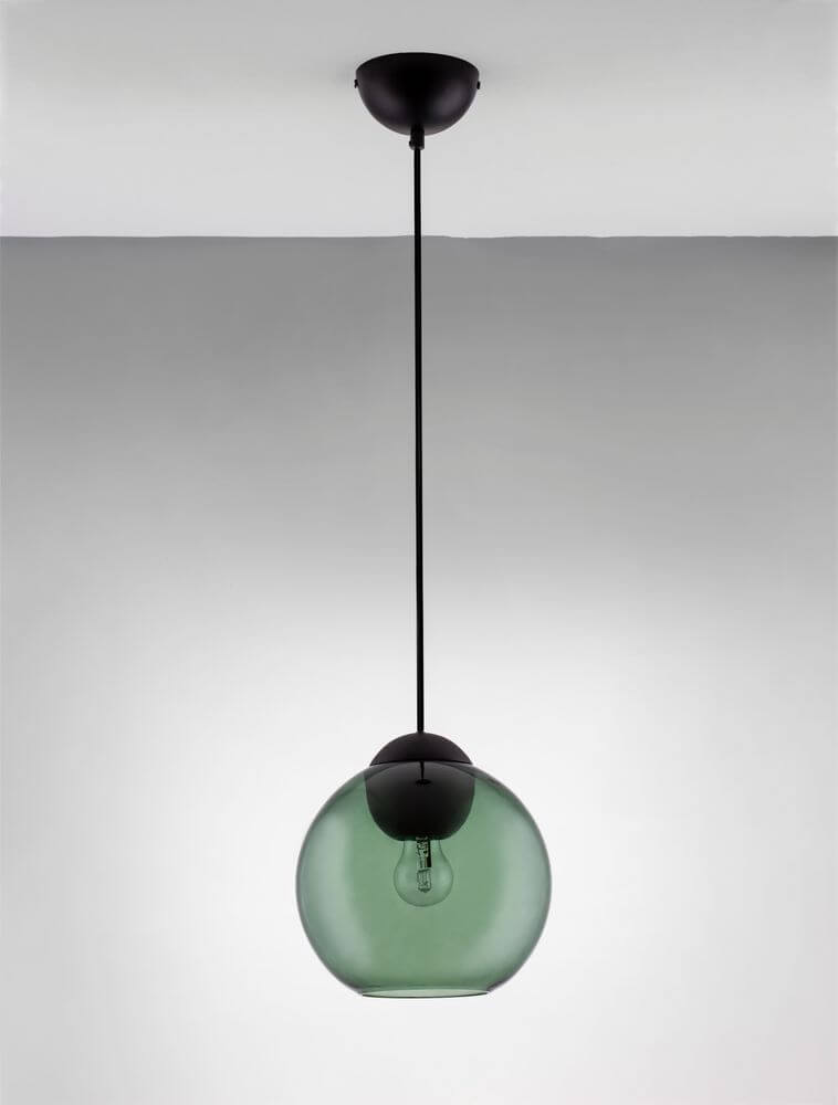 Midori Pendelleuchte E27 Ø 24cm mit rauchgrünem Glasschirm und schwarzem Metallkopf