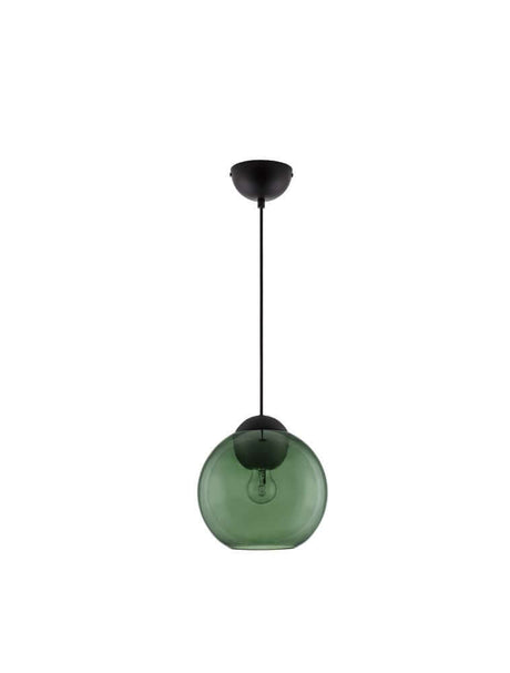 Midori pendant light E27 Ø 24cm with green glass shade and black metal head, modern lighting design.