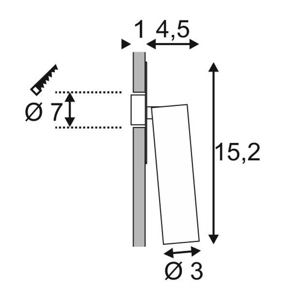 Milan Single Spot LED Wandeinbauleuchte Schwarz 7,5W 3000K technische Zeichnung mit Abmessungen