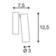 Milan Single Spot LED Wandspot 3000K Weiß technische Zeichnung mit Maßen 7,5 cm, 12,5 cm und Ø 3 cm.