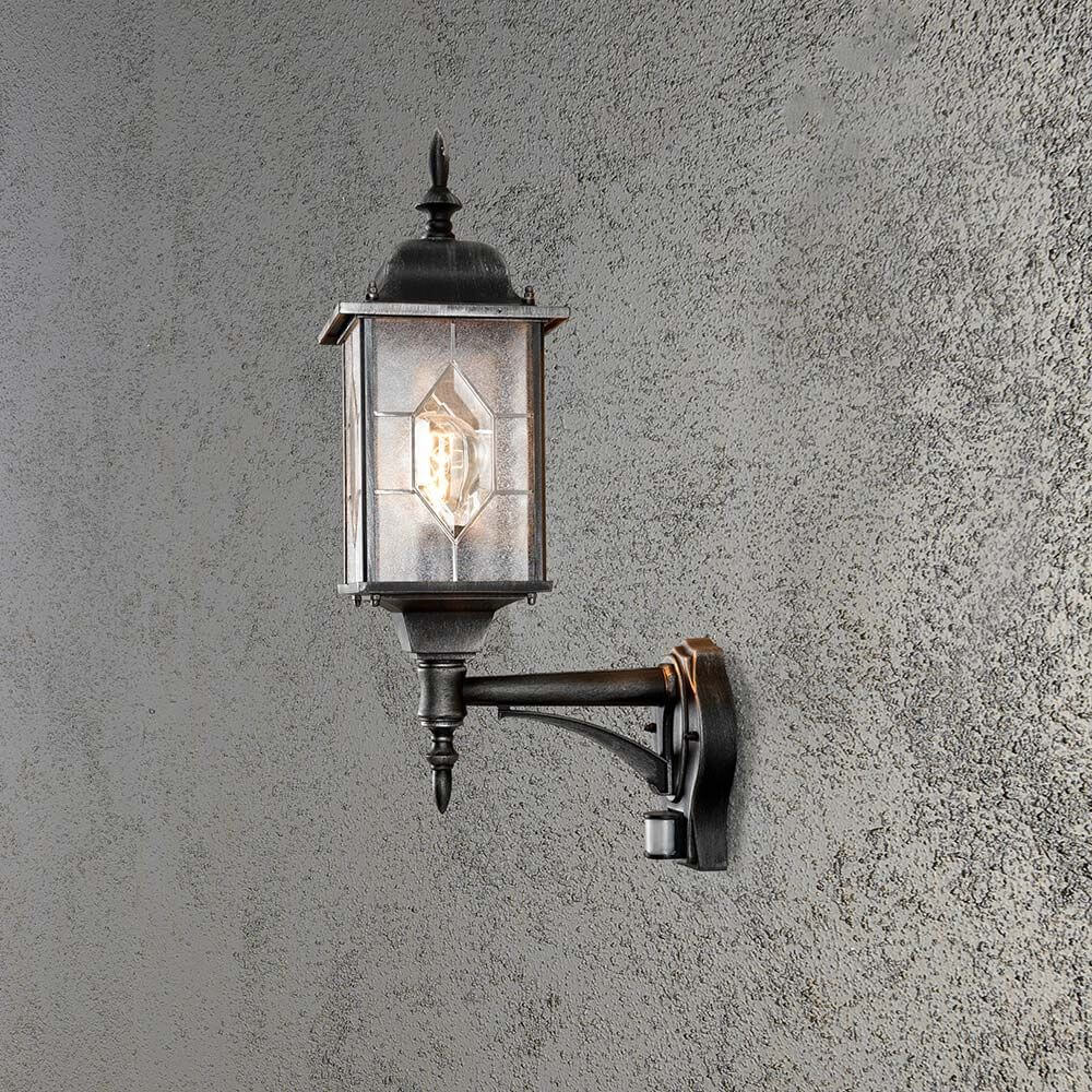 Milano Außen-Wandleuchte mit Sensor Schwarz, Silber, Bleikristalloptik