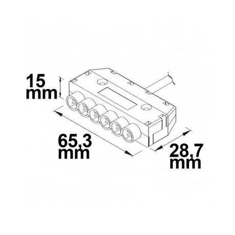 Mini-Plug 6-fach Verteiler weiblich 1m 2x0.75 Schwarz max. 24V/10A technische Zeichnung