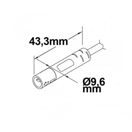 Mini-Plug Anschlussfassung weiblich 1m 2x0.75 Schwarz max. 24V/6A technische Zeichnung mit Abmessungen.