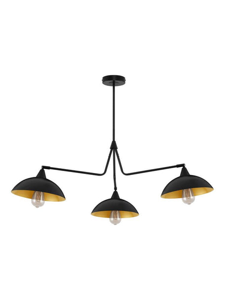 Mirba Pendelleuchte 3-flammig Ø 113cm Schwarz, Gold, moderne Deckenleuchte mit schwenkbaren Schirmen