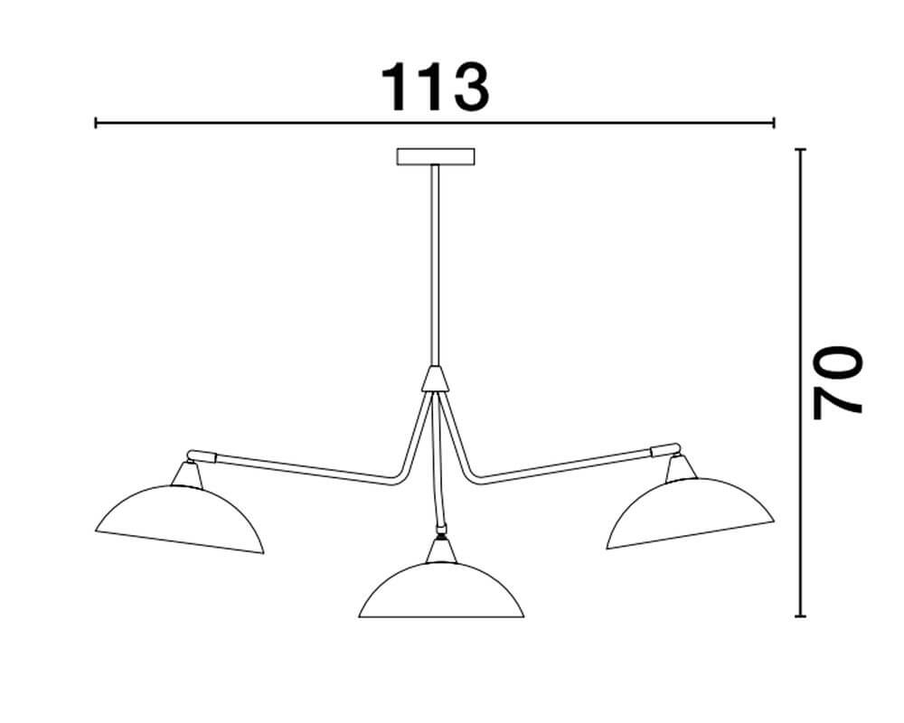 Mirba Pendelleuchte 3-flammig Ø 113cm Schwarz, Gold - technische Zeichnung der Deckenleuchte.
