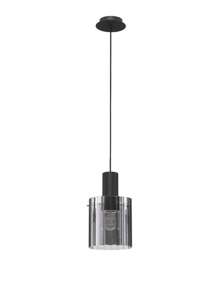 Mirbi Pendelleuchte Ø 18cm Schwarz, Rauch - moderne und stilvolle Leuchte aus Aluminium mit rauchfarbenem Glas.