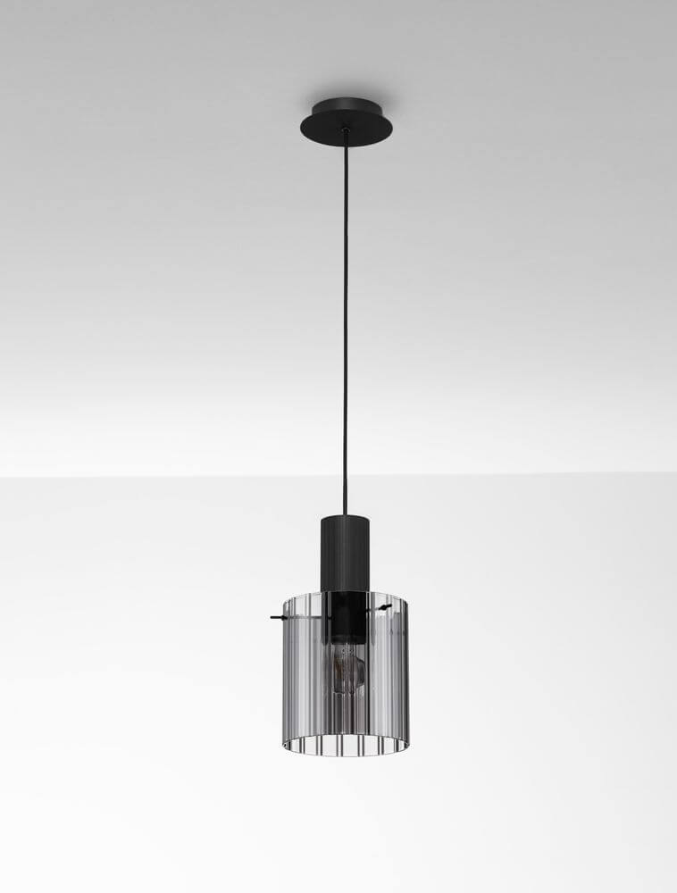 Mirbi Pendelleuchte Ø 18cm Schwarz, Rauch - moderne Pendelleuchte mit rauchfarbenem Glas und schwarzem Aluminium.