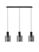 Mirbi Pendelleuchte 4-flammig Schwarz, Rauch mit drei rauchfarbenen Gläsern und elegantem Design.