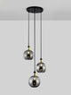 Mirro Pendelleuchte 3-flammig Ø 30cm Gold, Schwarz, Rauch mit rauchfarbenen Glasschirmen