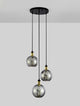 Mirro Pendelleuchte 3-flammig Ø 30cm Gold, Schwarz, Rauch mit rauchfarbenen Glasschirmen