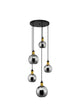 Mirro Pendelleuchte 5-flammig Ø 50cm Gold, Schwarz, Rauch mit modernen Glaskugeln.