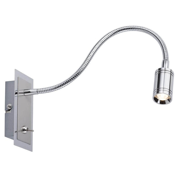Mirror Zylindro Bettleseleuchte 1x3W LED Chrom DC 700mA mit flexiblem Arm und moderner Wandmontage.