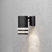 Modena outdoor wall light black, clear acrylic glass, reflector mounted on a wall.