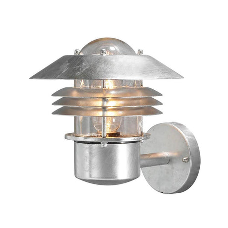 Modena outdoor wall light galvanized steel, clear glass in a modern design view.