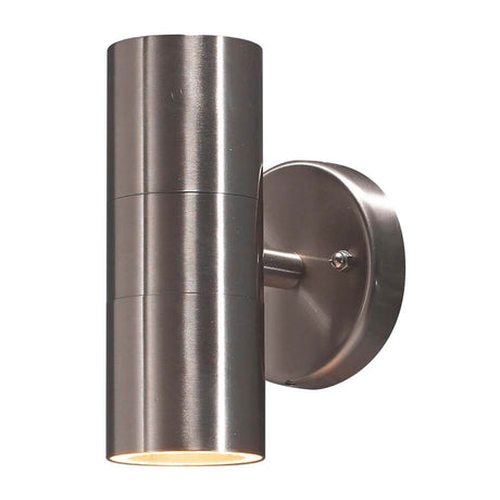 Modena outdoor wall light with double light cone in stainless steel mounted on the wall, modern and elegant