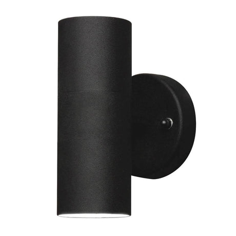 Modena outdoor wall light with double light beam, black, mounted on a wall.