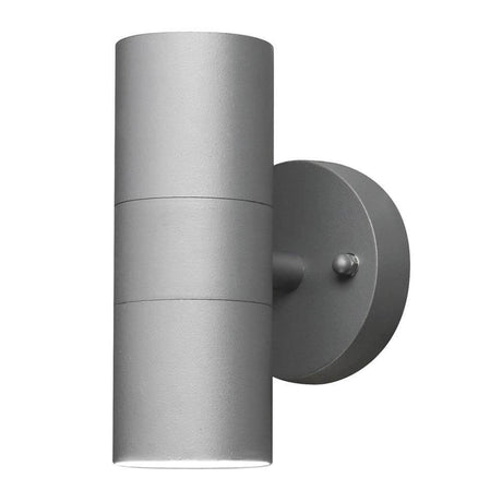 Modena Außen-Wandleuchte mit doppeltem Lichtkegel Grau in modernem Design, ideal für Außenbereiche.
