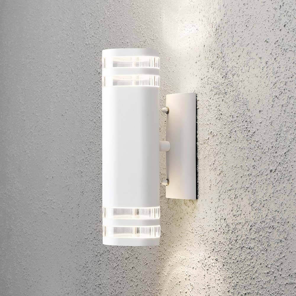 Lampe murale externe Modène avec un cône à double lumière blanc, verre acrylique transparent, réflecteur