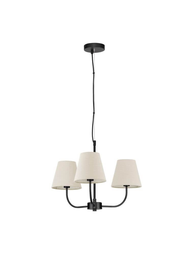 Moist Pendelleuchte 3-flammig Ø 52cm Schwarz, Beige mit eleganten textilbezogenen Schirmen in Creme.