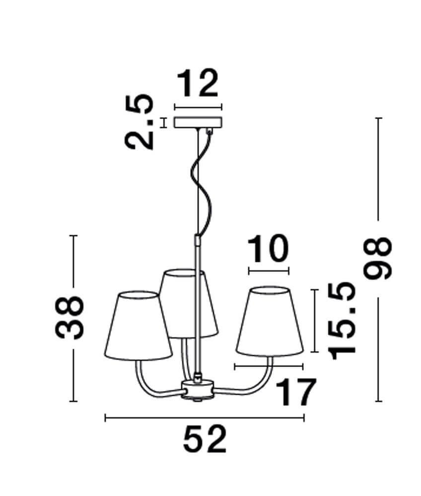 Moist Pendelleuchte 3-flammig Ø 52cm Schwarz, Beige - technische Zeichnung mit Abmessungen.