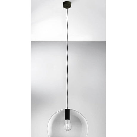Loon Pendelleuchte E27 Fassung Schwarz (ohne Schirm) mit Glas und schwarzem Kabel, ideal für moderne Architektur.
