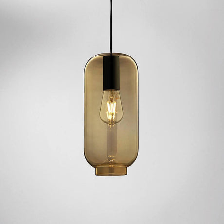 Loon mundgeblasener Glaskolben H 32cm Braun als dekorative Hängeleuchte in Retro-Optik.