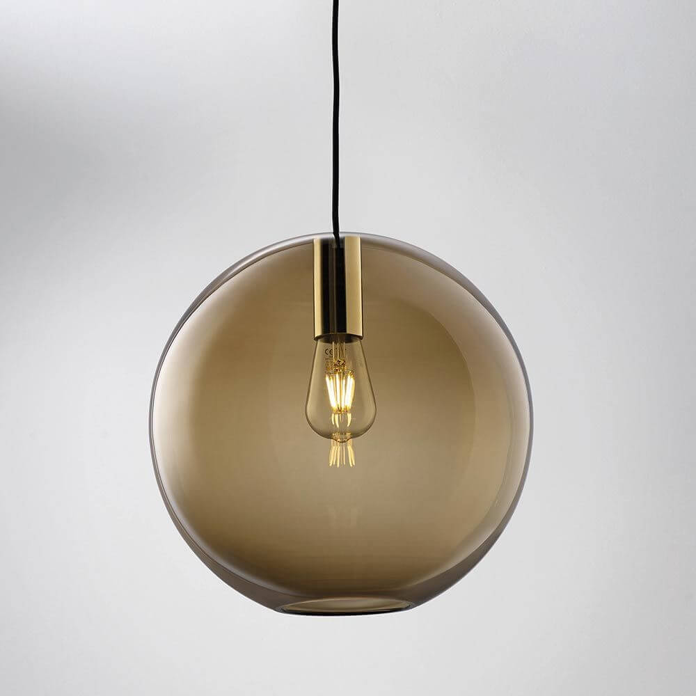 Loon mundgeblasener Glasschirm Ø 35cm Braun als dekorative Hängeleuchte mit Retro-Optik.