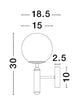 Monet Wandleuchte Gold, Weiß – technisches Maßdiagramm mit Abmessungen 30x18,5x10 cm und Kugelschirm Ø15 cm
