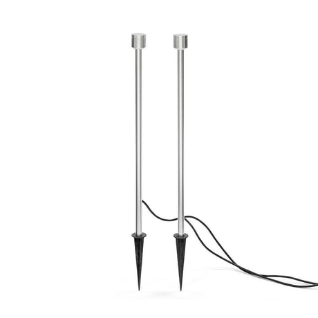 Monza LED Erdspießleuchten Set 2-tlg. 12V im Bild, moderne Gartenbeleuchtung, zwei Erdspießleuchten aus Edelstahl