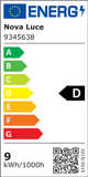 Energieeffizienzlabel für Nova Luce Pendelleuchte, Klasse D, 9 kWh/1000h.