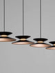 Morfi Pendelleuchte Balken 132cm 5-flammig 3000K Schwarz, Gold in modernem Design.
