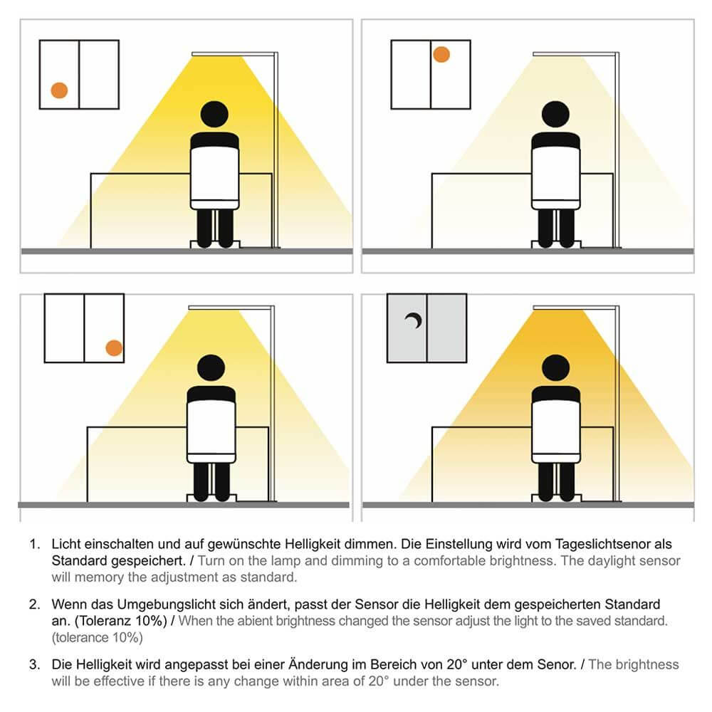 Presenza di movimento della lampada a pavimento dell'ufficio a LED e sensore di luce diurna argento