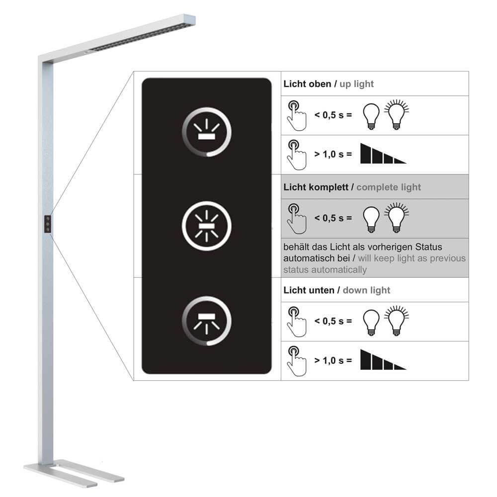 Presenza di movimento della lampada a pavimento dell'ufficio a LED e sensore di luce diurna argento