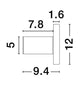 Nano Wandleuchte 3000K Schwarz technische Zeichnung mit Maßen 12x9.4x7.8x5x1.6 cm