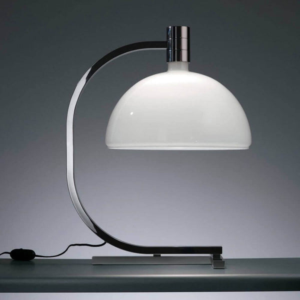 Nemo As1C Tischlampe Albini mit Glasschirm, elegante Tischleuchte mit Metallgestell und weißem Glas