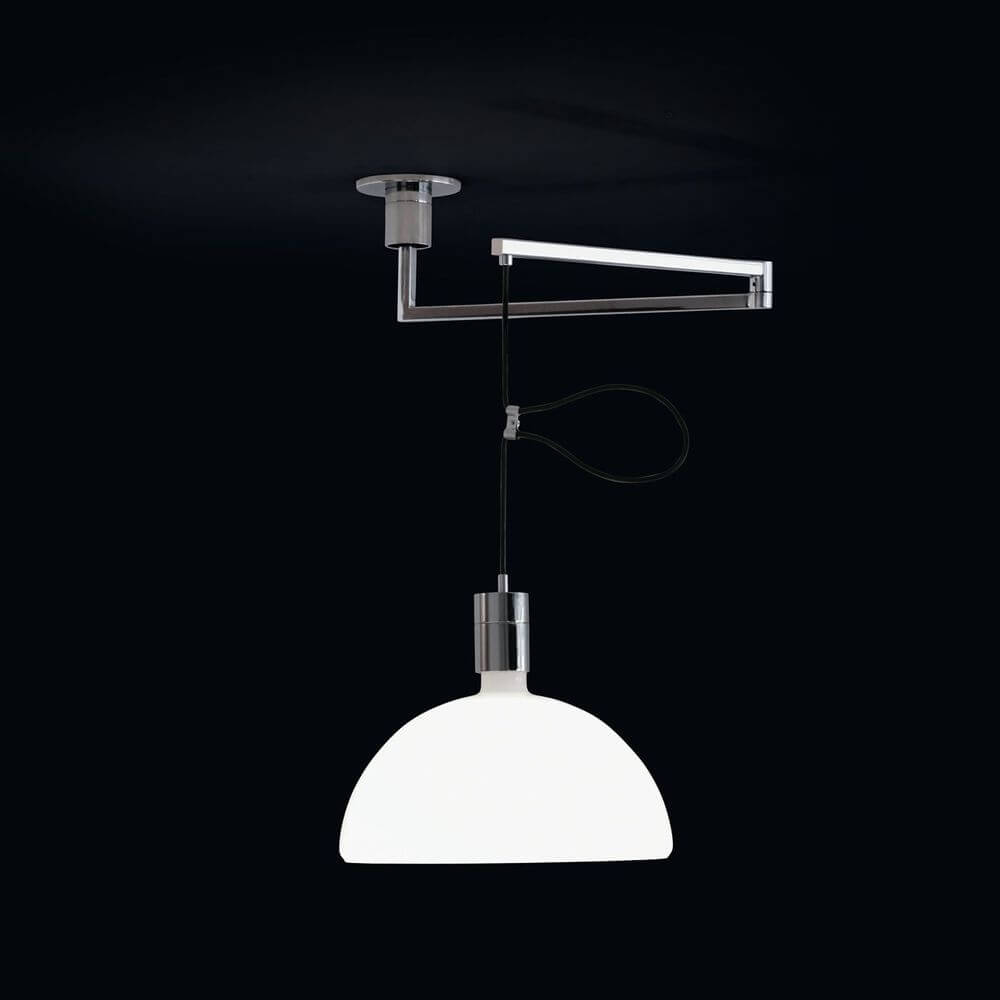Nemo As41C Glas Hängelampe von Albini mit schwenkbarem Arm und höhenverstellbarem Kabel.