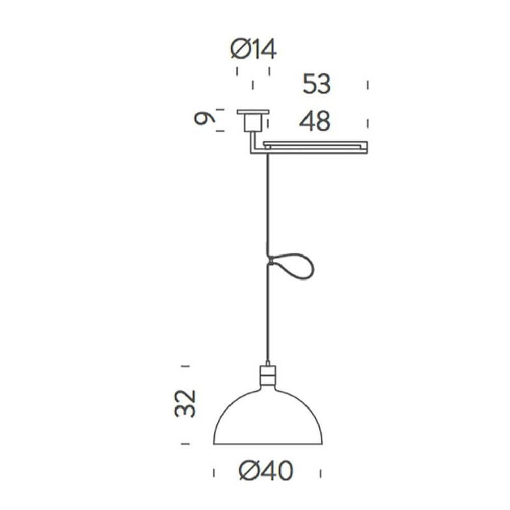 Nemo As41C Glas Hängelampe von Albini technische Zeichnung mit Abmessungen und flexibler Aufhängung.