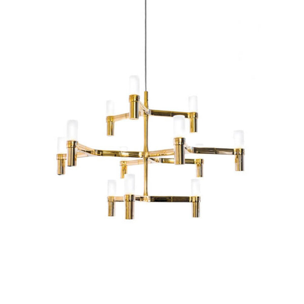 Nemo Crown Minor Hängeleuchte 12-flammig Ø 87cm in gold mit modernen Lampenschirmen aus Glas.