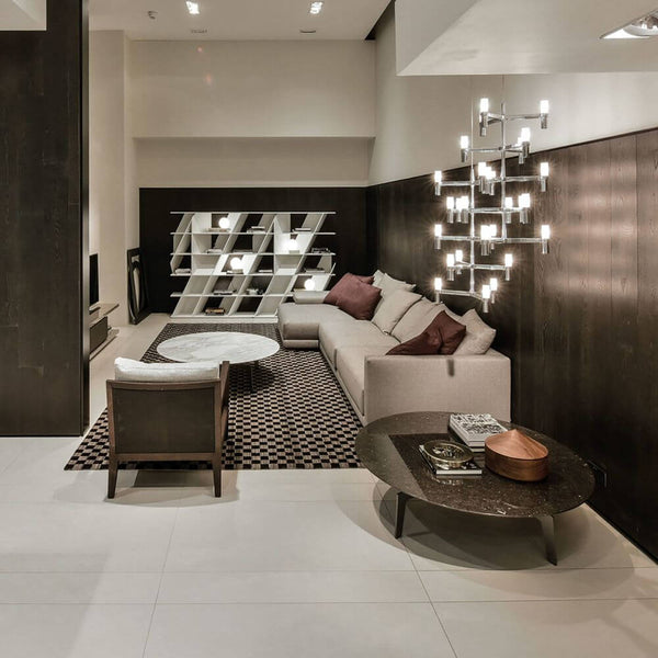 Modern living area with Nemo Crown Multi pendant lamp 15-light Ø 46 cm, stylish sofa and elegant furniture.