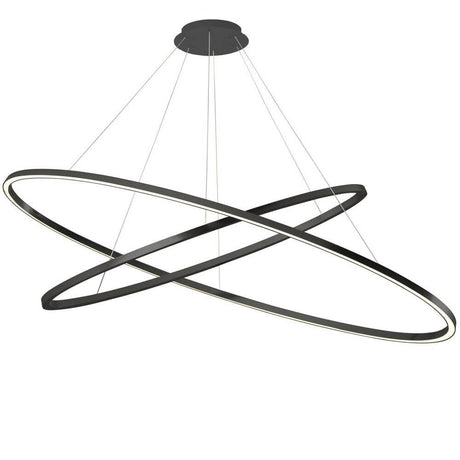 Suspension Nemo Ellisse Double Mega LED 186x95 cm en noir avec des anneaux ovales et un diffuseur homogène.