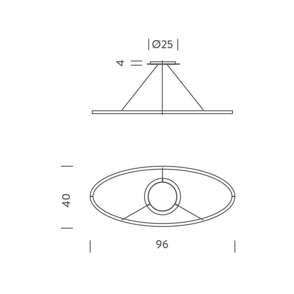 Technische Zeichnung der Nemo Ellisse Minor Up LED Pendelleuchte 97x40cm, mit Abmessungen und Form.