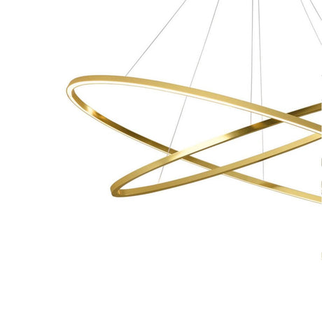 Nemo Ellisse Triple LED Hängelampe 3 Ringe in eloxiertem Gold, ovales Design mit drei Ringen.