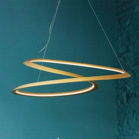 Nemo Kepler Minor Down LED Hängeleuchte Ø 84cm in modernem Design mit gelben Aluminium-Ringen.