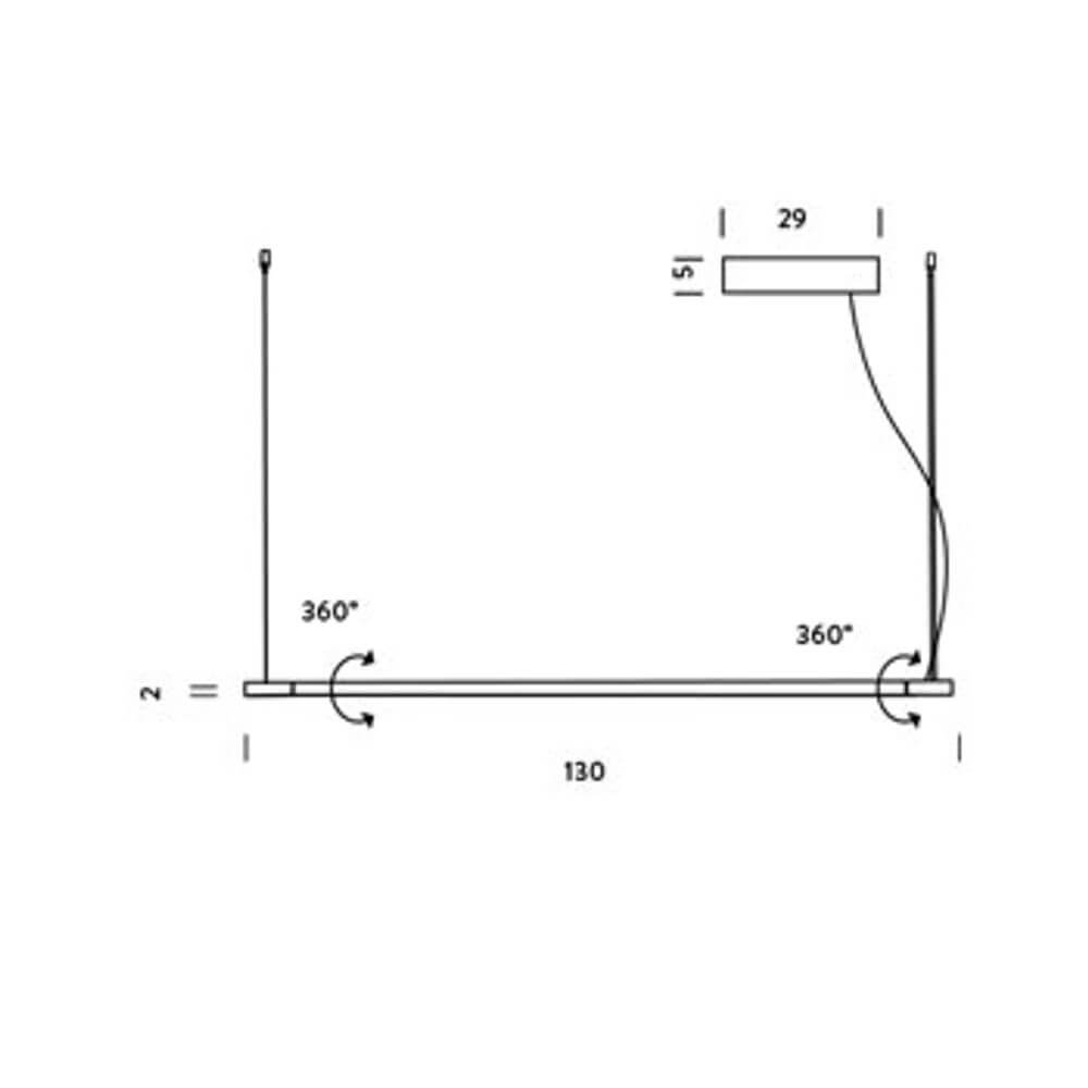 Nemo Linescapes Horizontal 130 LED Hängelampe drehbar technische Zeichnung mit Abmessungen.