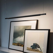 Nemo Linescapes Horizontal 130 LED swivel pendant light above pictures in a modern room setting.
