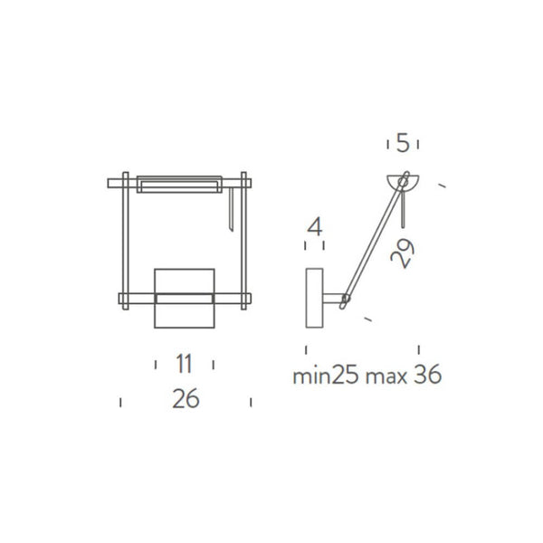 Technical drawing of the Nemo Logo LED wall light or ceiling light with dimensions and adjustment details.