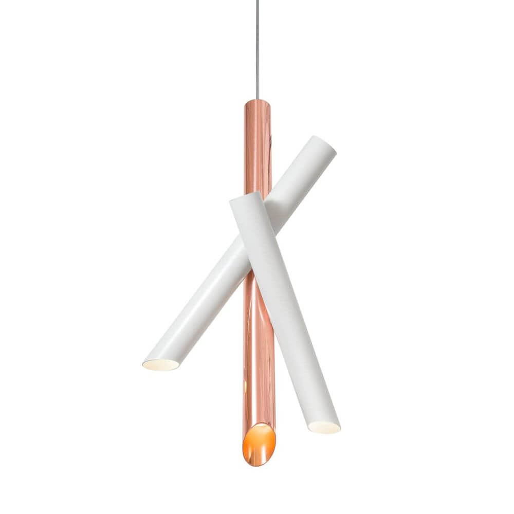Nemo Tubes 3 LED Pendellampe mit drei ausrichtbaren Aluminiumrohren und Polycarbonatdiffusoren.