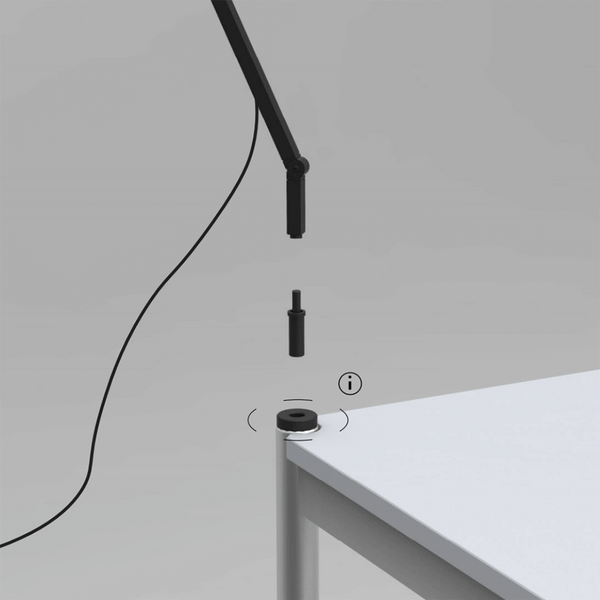 Nemo Untitled Linear Lampenzapfen, schwarze LED-Tischleuchte mit flexiblem Gelenk und Touchdimmer am Leuchtenfuß